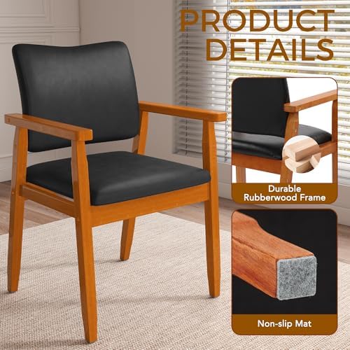 Dining Chairs with Arms Set of 4, Wood Frame Faux Leather Kitchen Chairs, Com...