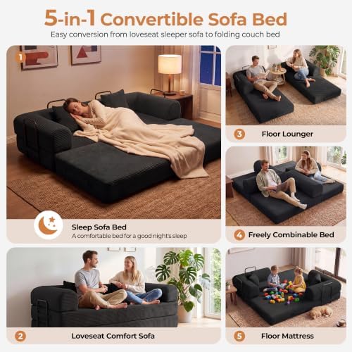 79" Convertible Futon Sofa Bed, Couch for Living Room | Corduroy Lovesea...
