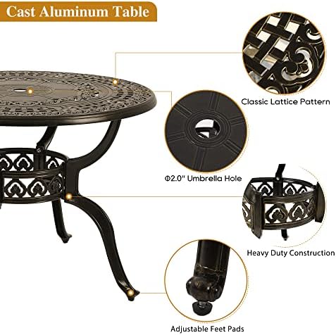 5-Piece Cast Aluminum Outdoor Patio Dining Set, All Weather Cast Aluminum Out...