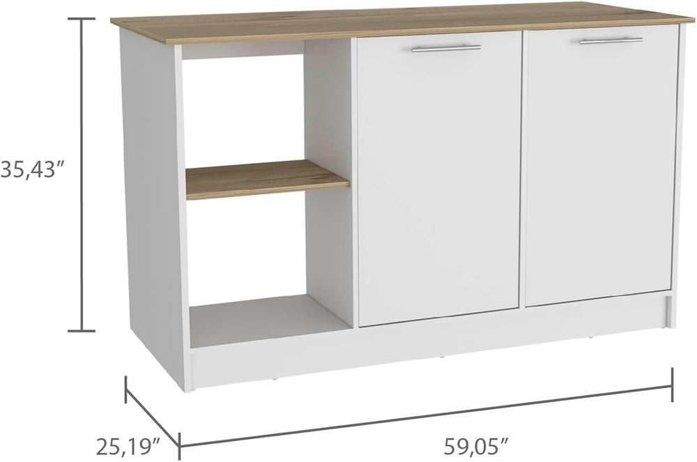 Kitchen Island with Large Countertop and Double Door Cabinet | Includes doubl...