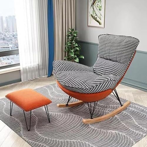 Rocking Chair with High Rest and Footstool, Reclining Glider Chair for Living...