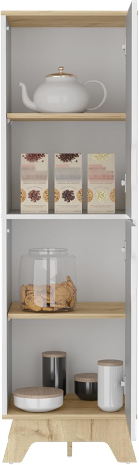 Single Kitchen Pantry Wallas, Four Shelves, Two Doors, Light Oak/White Finish
