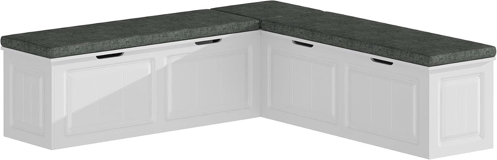L-Shaped Corner Storage Bench with Cushion, Kitchen Breakfast Nook Entryway B...