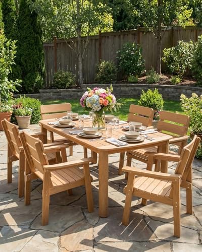 7-Piece Outdoor Dining Set, Patio Table & Chairs for 6,Teak