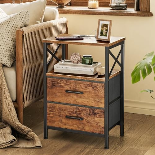 Huuger Nightstand Set of 2 with Charging Station, USB-C Port, End Tables