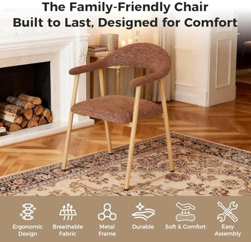 DUMOS Dining Chairs Set of 2, Linen Fabric Accent Chair with Curved Back