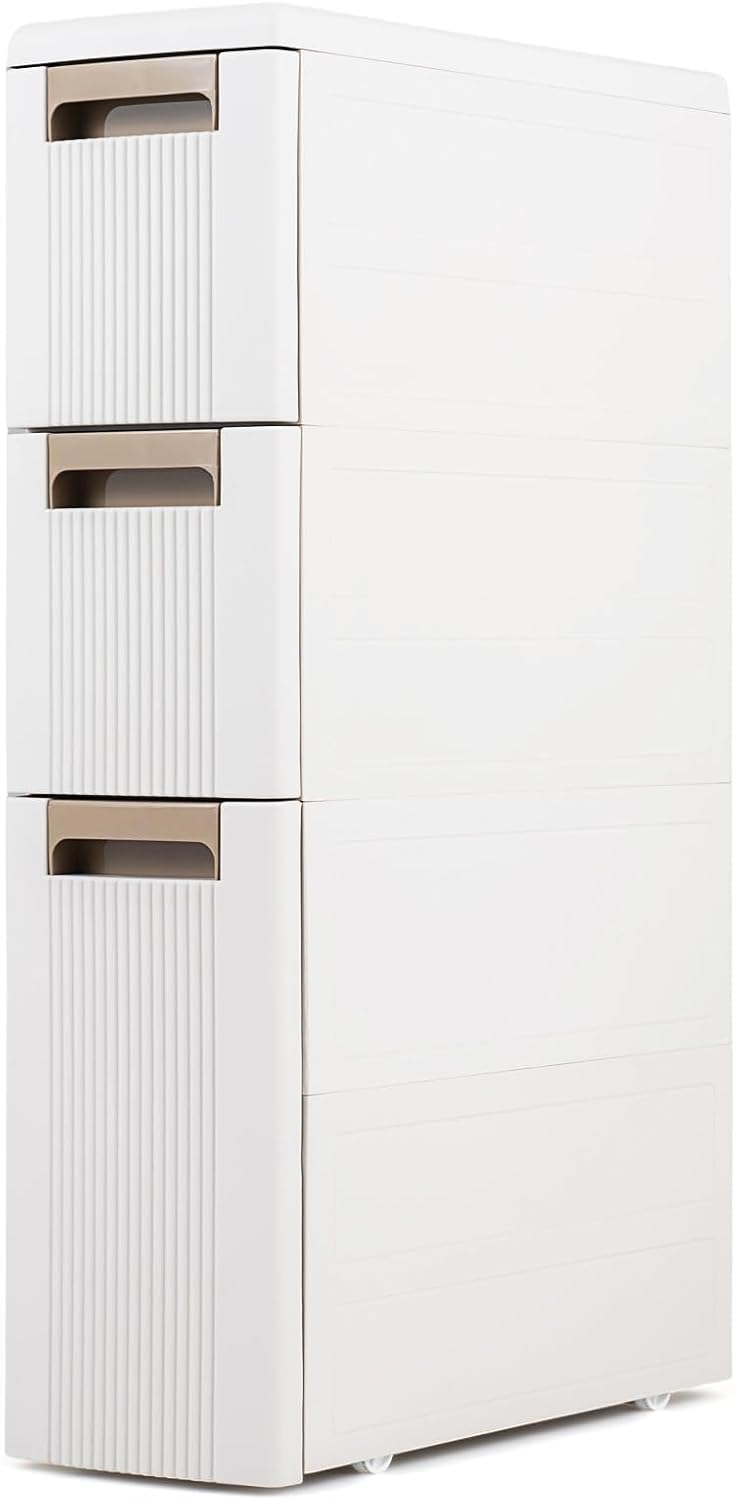 Giantex 3-Tier Narrow Storage Cabinet, Slim Rolling Cart with 3 Drawers &...
