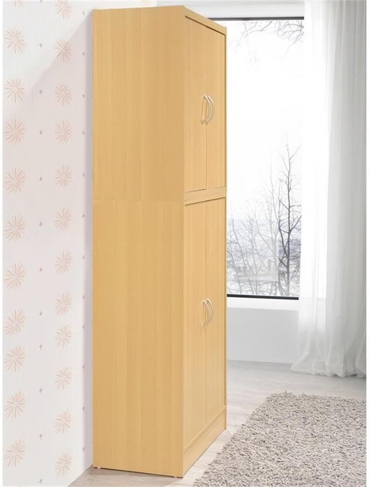 Pemberly Row 4-Door 4-Shelf Wood Kitchen Pantry, Beige Finish, 71.6 in. Heigh...