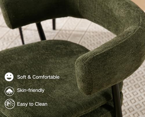Shunzhi Upholstered Barrel Dining Chairs Set of 2, Olive Green Chenille