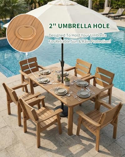 7-Piece Outdoor Dining Set, Patio Table & Chairs for 6,Teak