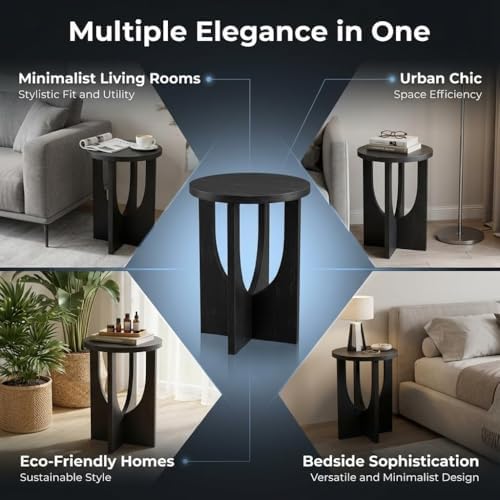 Stupa Solid Wood End Table – 22" Tall Round Side Table for Living Room o...