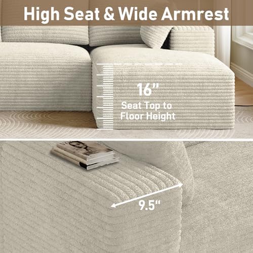 ONEMMLION 96" L-Shaped Cloud Couch Sofa with Chaise, Beige White