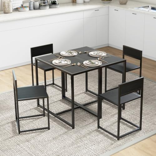 HOMCOM Small Dining Table Set for 2 Compact for Small Spaces, Black