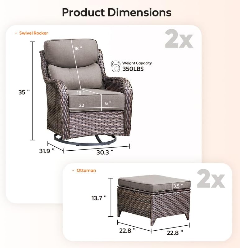 Outdoor Wicker Patio Furniture Sets of 4 High Back with Ottomans, 6''...