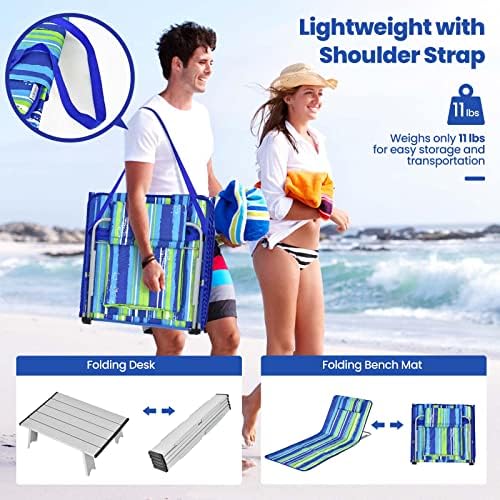 GIANTEX 2 Pack Folding Beach Chairs with Side Table, Stripe
