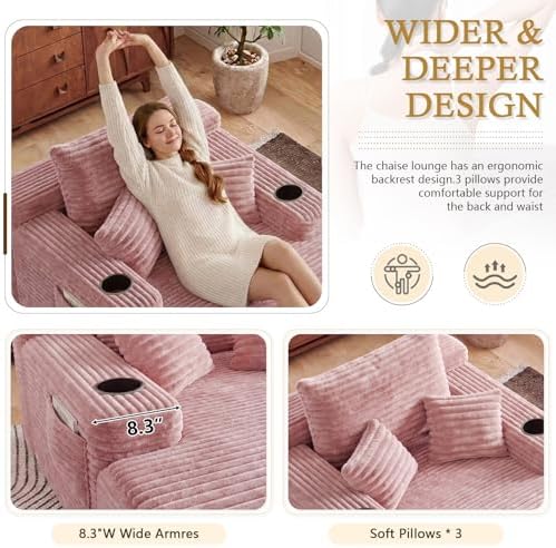 65" Oversized Chaise Lounge Chair Indoor, Chaise Lounge Chair with Cup H...