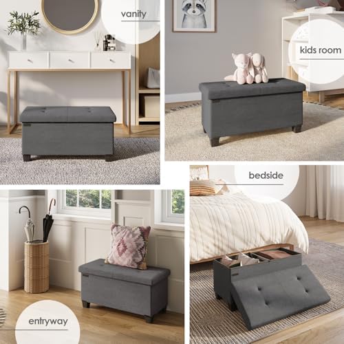 Storage Ottoman Bench with Bins, 30-in Storage Bench for Bedroom End of Bed, ...