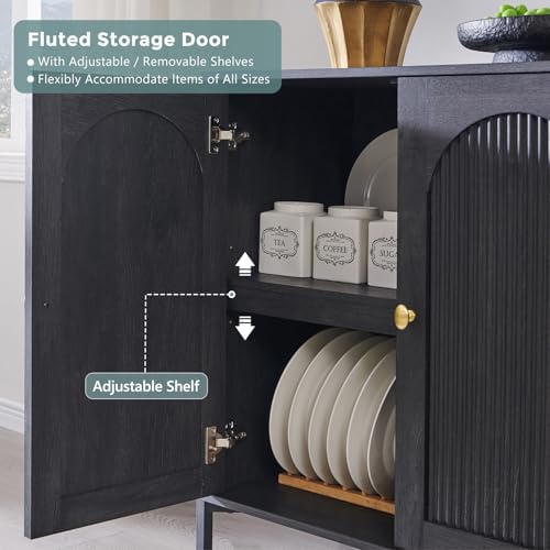 IFGET 92.63" W Modern Arch Sideboard Buffet Cabinet with Storage, Dark Grey