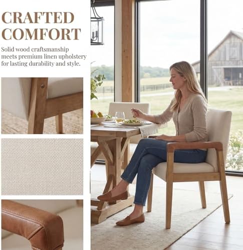 Mid Century Modern Dining Chairs with Arms, Solid Wood Farmhouse Upholstered ...