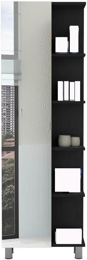 Modern Single Door Cabinet, Storage Cabinet with Five External Shelves and Fo...