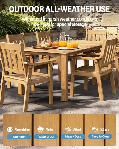YEFU 7-Piece Patio Table Set, All-Weather HIPS, Metal Aluminum Frame, Teak