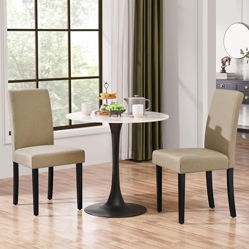 Yaheetech Dining Chairs Set of 2 Upholstered Kitchen Chairs Khaki