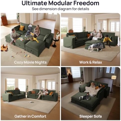 117" Washable Oversize Modular Sectional Sofa Couches for Living Room,Gr...