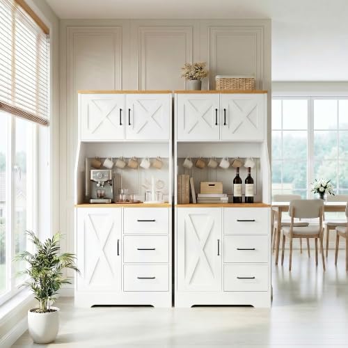 DreamDashio Pantry Cabinet with Adjustable Shelves and 3 Drawers, Tall Kitche...