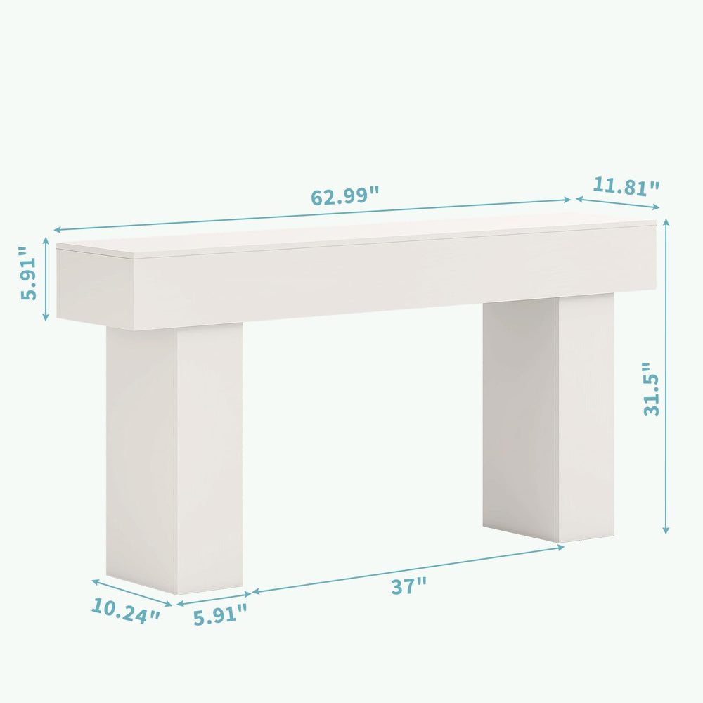 63 Inch Long Console Table for Entryway, Farmhouse Wood Sofa Table Behind Cou...