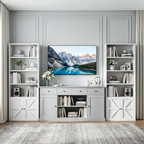 MXV 6 Tier 71" Tall Farmhouse Bookshelf with Barn Door Cabinet, Freestan...