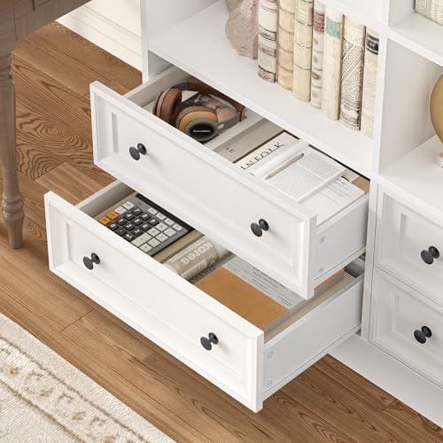 FINETONES 71" Tall Bookshelf with 4 Drawers White Bookshelf Office Bookcase