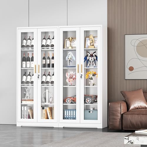 UNICOLY Lockable Display Cabinet with Glass Doors and 4 Adjustable Shelves