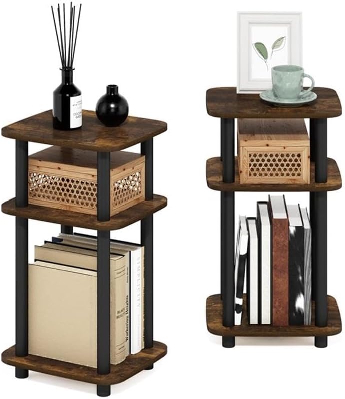 Pemberly Row 3-Tier Turn-N-Tube Curve End Table, Amber Pine/Black Finish, CAR...