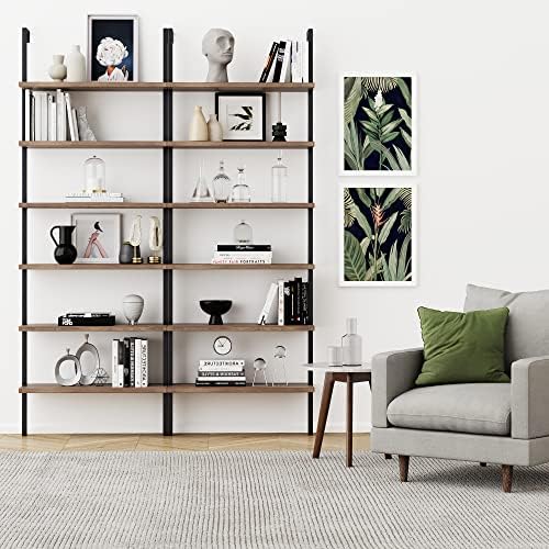 Nathan James Theo 6-Shelf Tall Bookcase, Wall Mount Bookshelf with Reclaimed ...