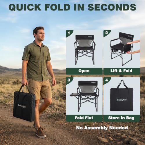 SUNNYFEEL Directors Chair Foldable with Side Table, Heavy Duty Camping & ...