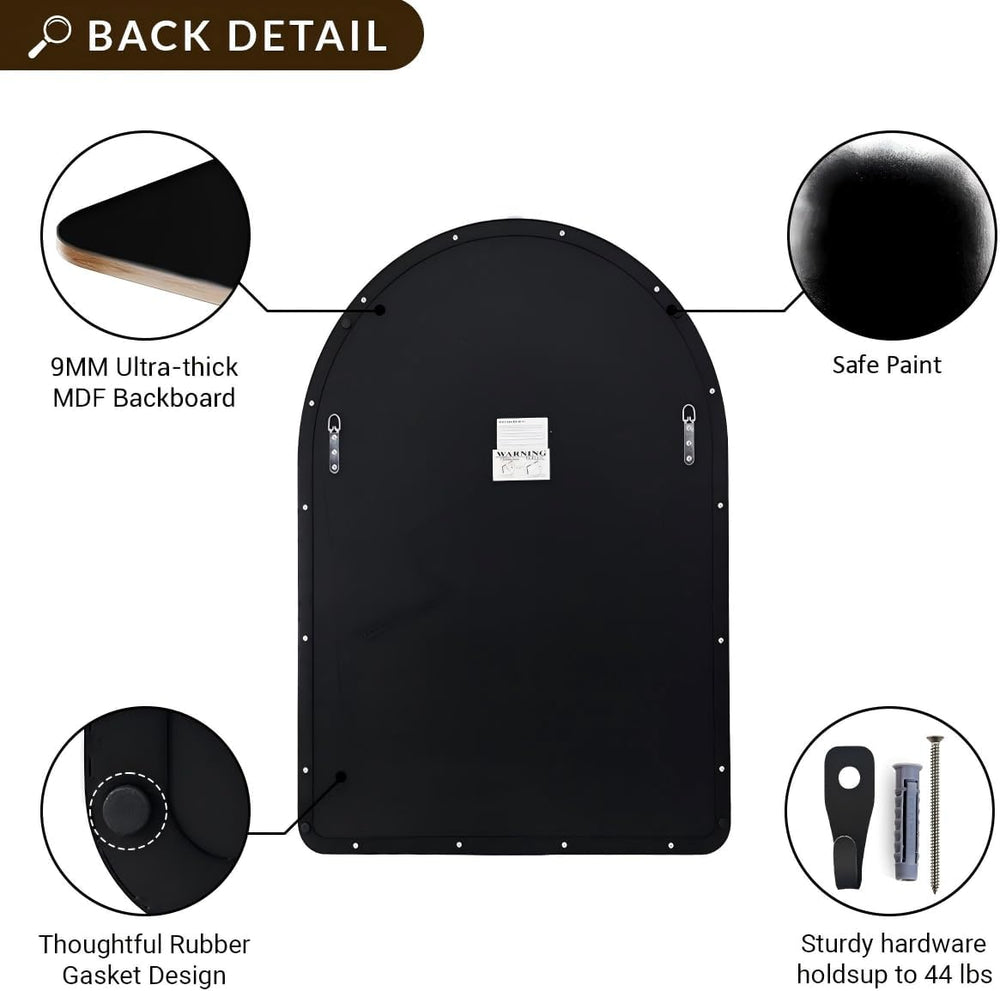 ANDY STAR Arched Mirror, 24" x 38" Black Bathroom Mirror in Stainle...