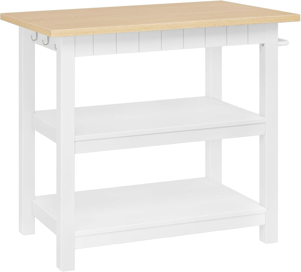 CHOEZON Kitchen Island with 3-Tier Storage and Hooks, White and Natural | 39....