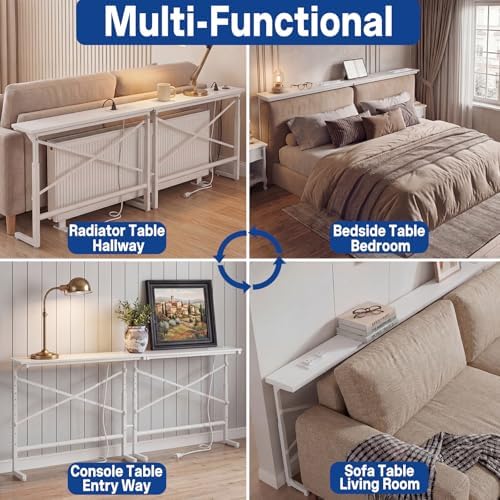 78.8inch Adjustable Height Narrow Sofa Side Table with 2 Power Outlets, Couch...