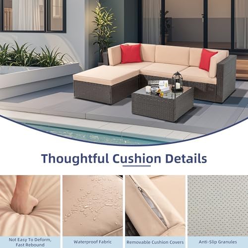 Vongrasig 5 Piece Patio Furniture Sets, Outdoor Patio Set Sectional Sofa