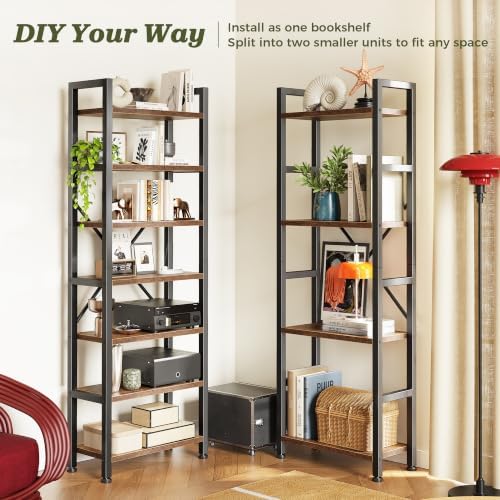 Huuger 4 Tier Bookshelf, 55'' Tall Bookcase, 11 Open Shelves, Rustic ...