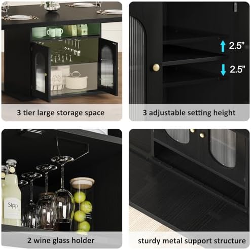 HSH 63" Modern Black Dining Table for 6, Dinner Table with Storage Cabinet