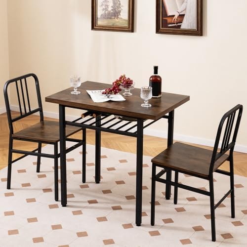 GIANTEX 3-Piece Dining Table Set, Rectangular Kitchen Table with Storage Rack...