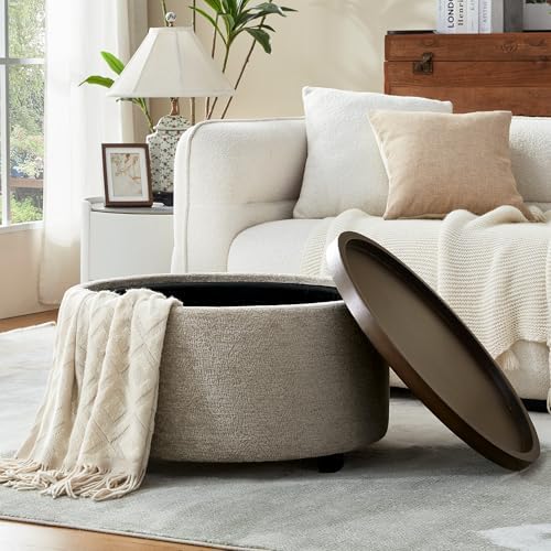 Zihanhome 30 Inch Round Storage Ottoman, Ottoman Coffee Table with Lift Off L...