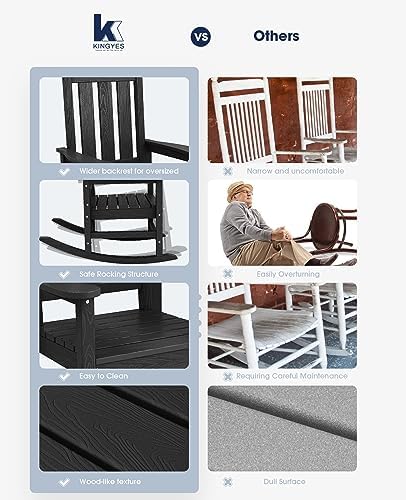 KINGYES Oversized Outdoor Rocking Chair Set of 2, HDPE Patio Rockers, Black |...