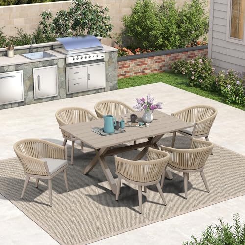 PURPLE LEAF 7 Pieces Outdoor Dining Set with Cushion Chairs, Champagne