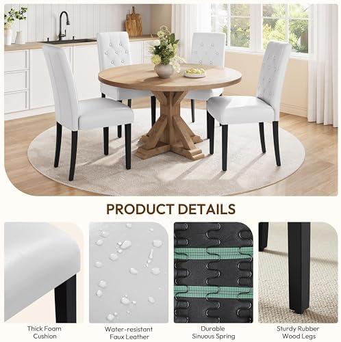 Yaheetech Dining Chairs Set of 4 Button Tufted Kitchen Chairs White