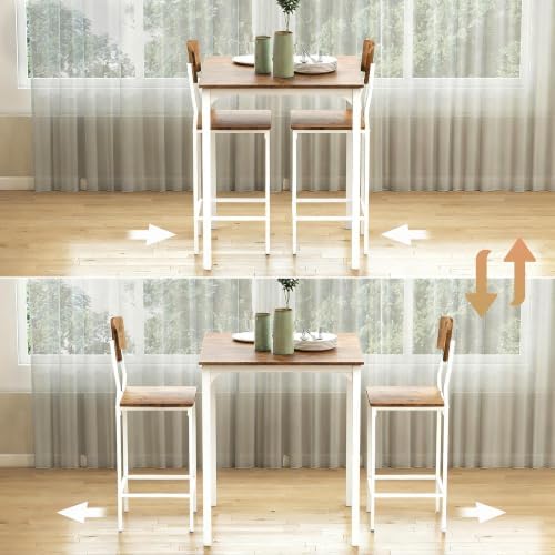 HOMCOM 3-Piece Counter Height Bar Table Space-Saving Walnut/White