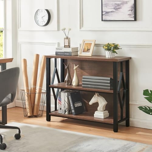 HOMISSUE Bookshelf, 3-Tier Rustic Short Bookshelf, Industrial Shelf Bookcase ...