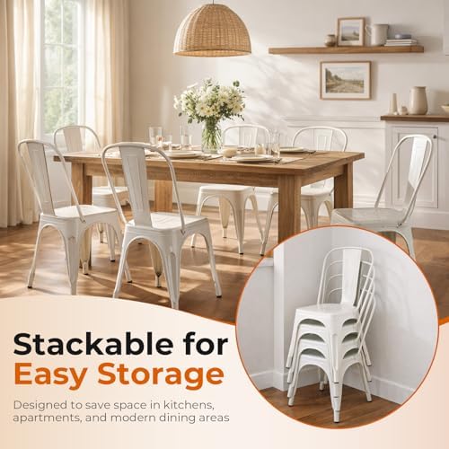 Metal Dining Chairs Set of 2,Distressed White