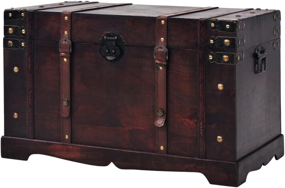 Wood Storage Box Chest Vintage Treasure Trunk Cabinet Collection with a Latch...